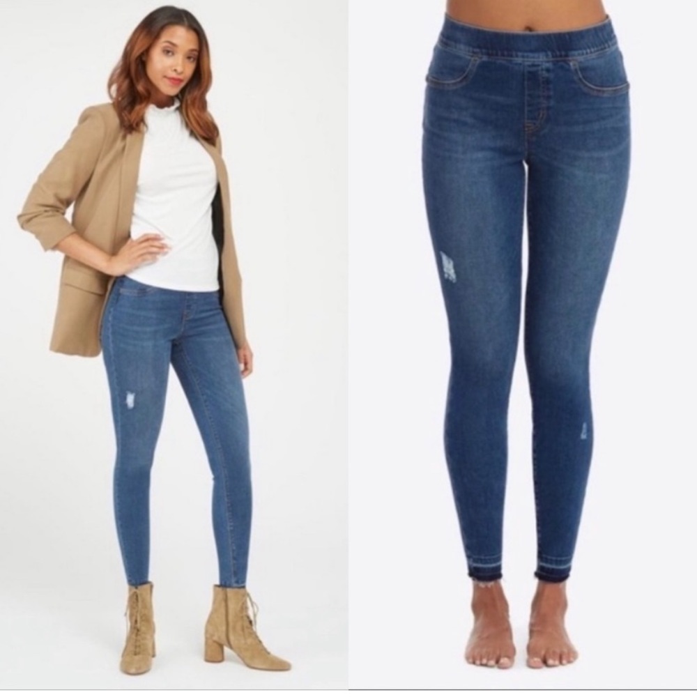 SPANX Distressed Ankle Skinny Jeans Medium Wash Medium